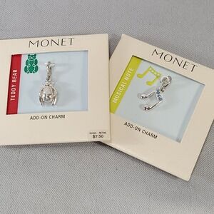 Monet‎ Silver Tone Charms Teddy Bear & Musical Note Blue Crystal LOT 2 NOS